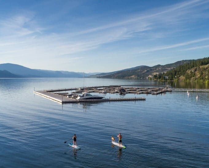 Paddleboarding by the marina